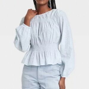 Women's Light Blue Smocked Top